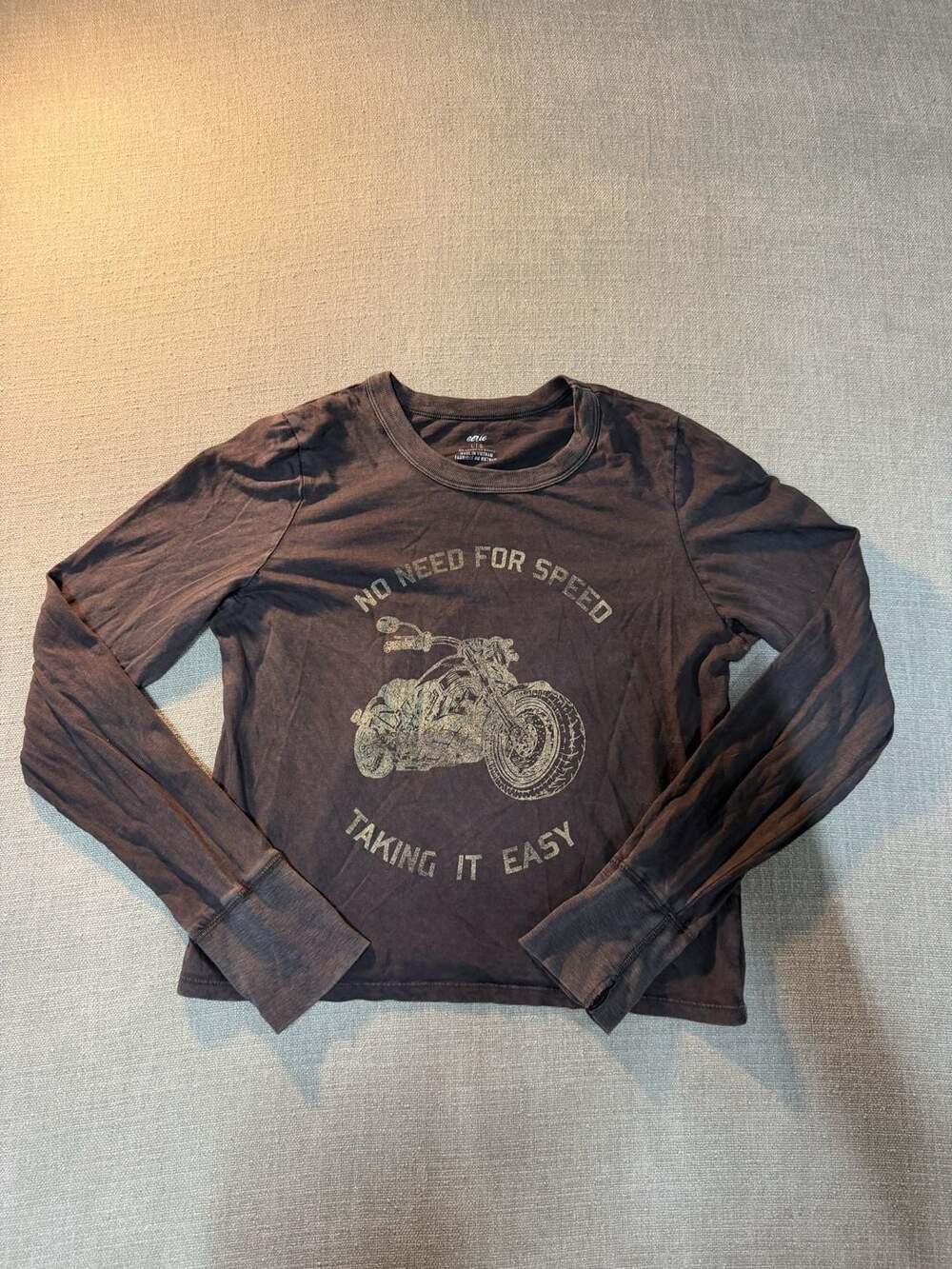 Aerie Long Sleeve Motorcycle Graphic Tee - No Need For Speed Taking It Easy